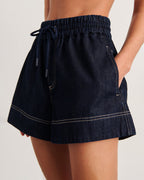 Loe High-Waist Denim Drawstring Shorts – Raw Wash by Aurelia Sun