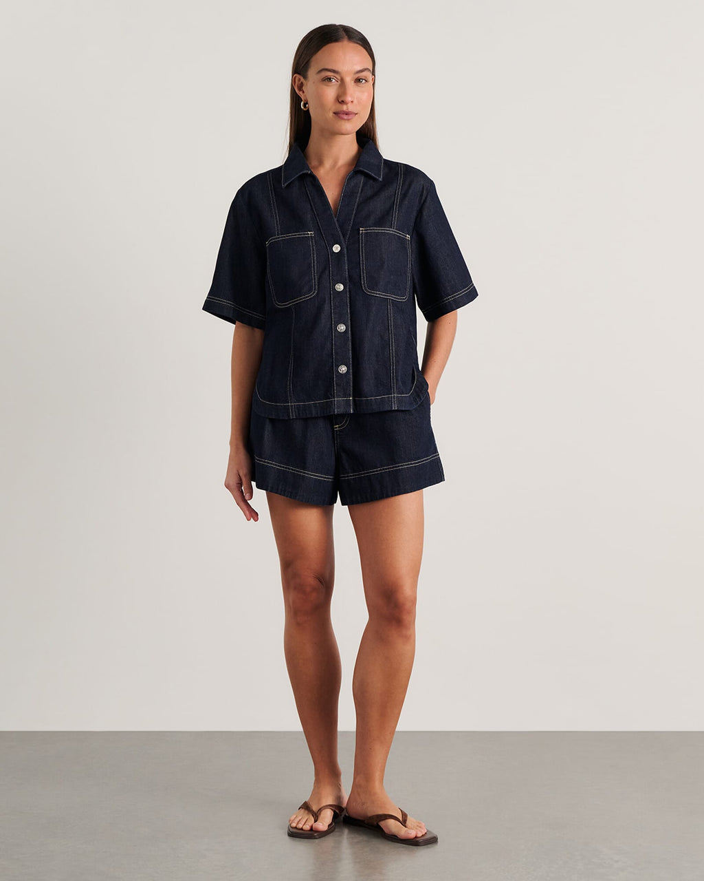 Loe High-Waist Denim Drawstring Shorts – Raw Wash by Aurelia Sun