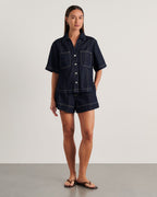 Loe High-Waist Denim Drawstring Shorts – Raw Wash by Aurelia Sun
