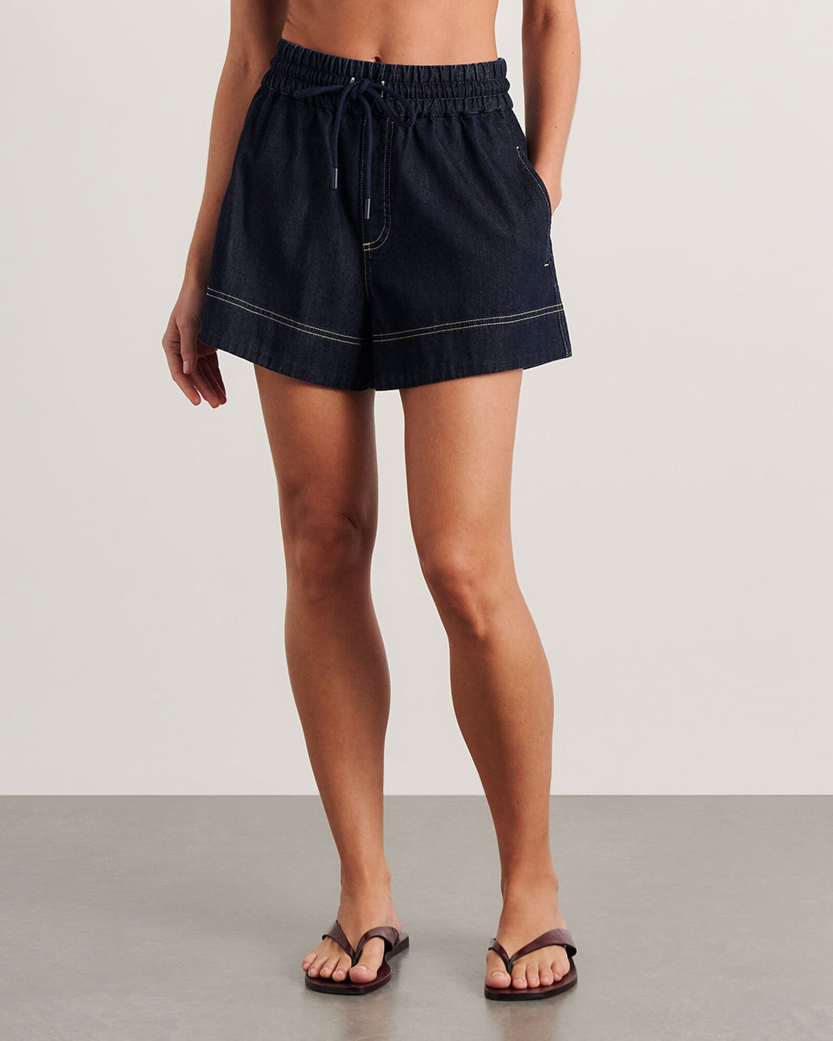 Loe High-Waist Denim Drawstring Shorts – Raw Wash by Aurelia Sun