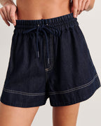 Loe High-Waist Denim Drawstring Shorts – Raw Wash by Aurelia Sun