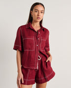 Gigi Oversized Linen Short-Sleeve Shirt – Burgundy by Aurelia Sun