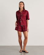 Gigi Oversized Linen Short-Sleeve Shirt – Burgundy by Aurelia Sun