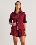 Gigi Oversized Linen Short-Sleeve Shirt – Burgundy by Aurelia Sun