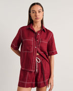 Gigi Oversized Linen Short-Sleeve Shirt – Burgundy by Aurelia Sun