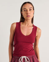 Dakota Ribbed V-Neck Cotton Tank – Burgundy