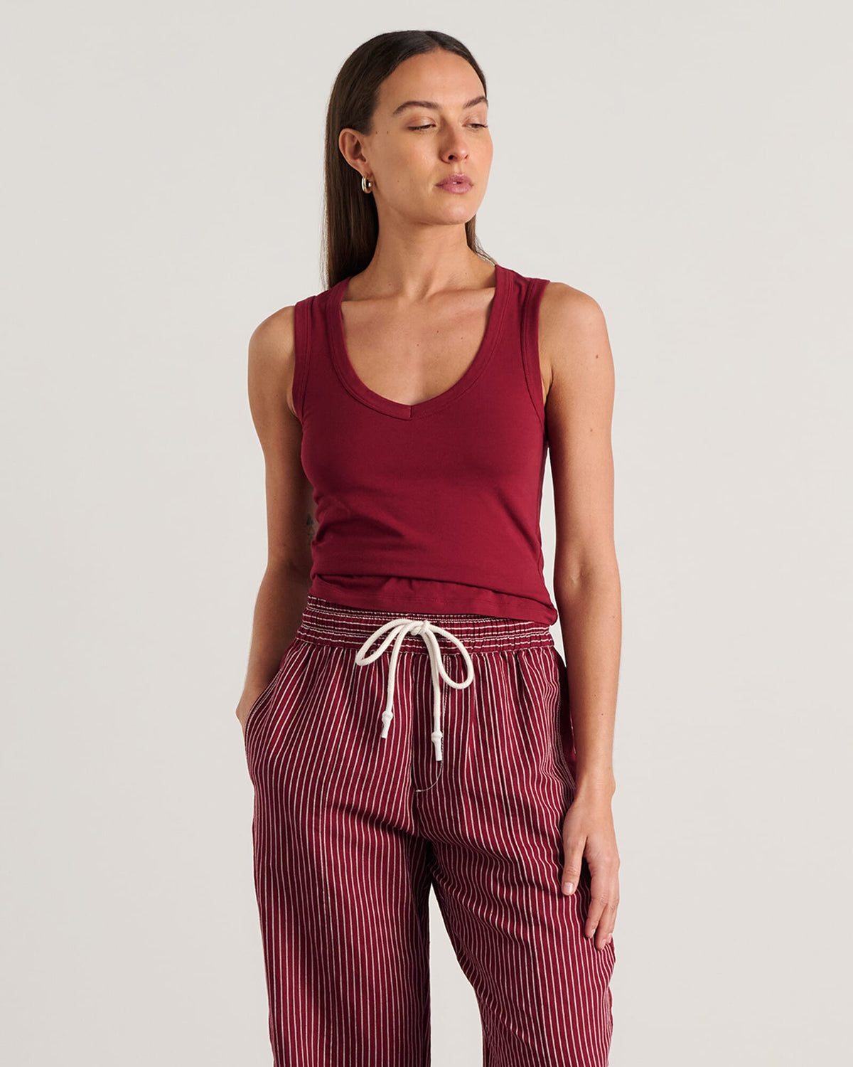 Dakota Ribbed V-Neck Cotton Tank – Burgundy by Aurelia Sun