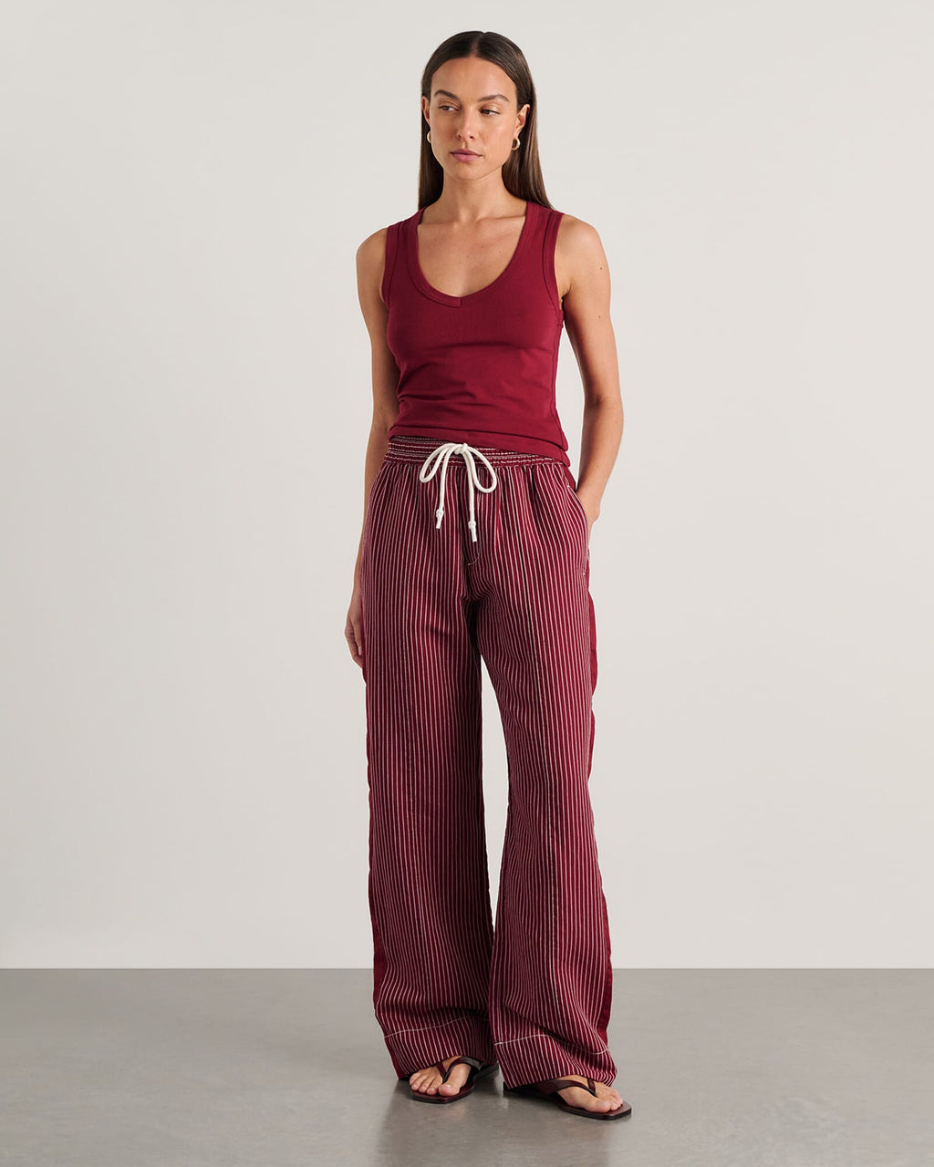 Dakota Ribbed V-Neck Cotton Tank – Burgundy by Aurelia Sun