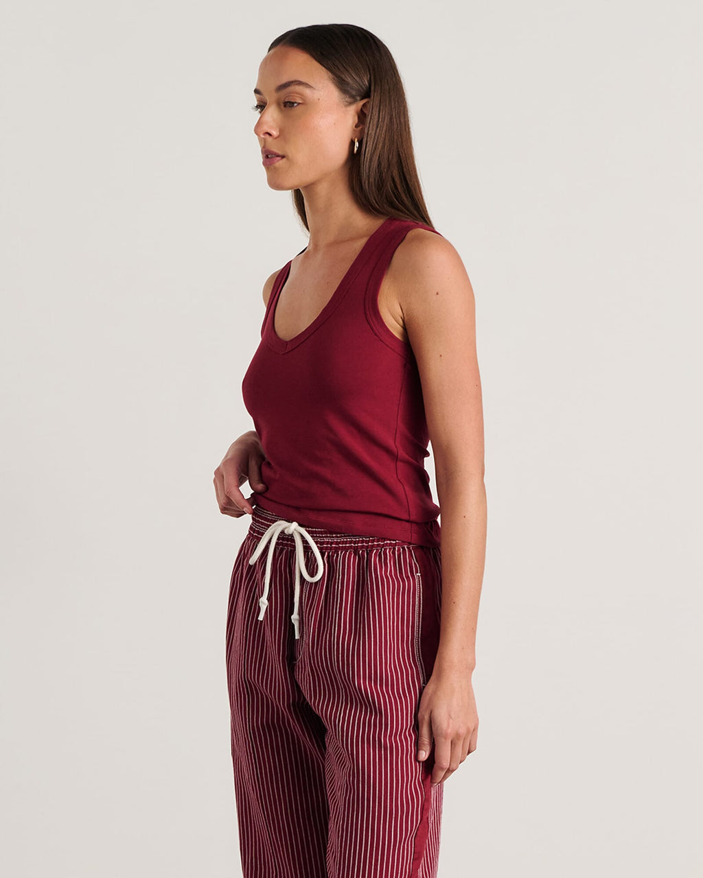 Dakota Ribbed V-Neck Cotton Tank – Burgundy by Aurelia Sun