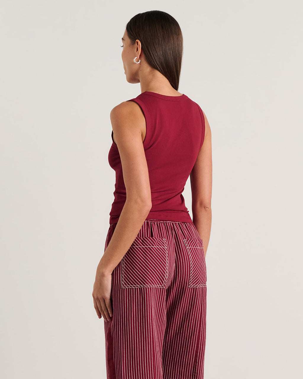 Dakota Ribbed V-Neck Cotton Tank – Burgundy by Aurelia Sun