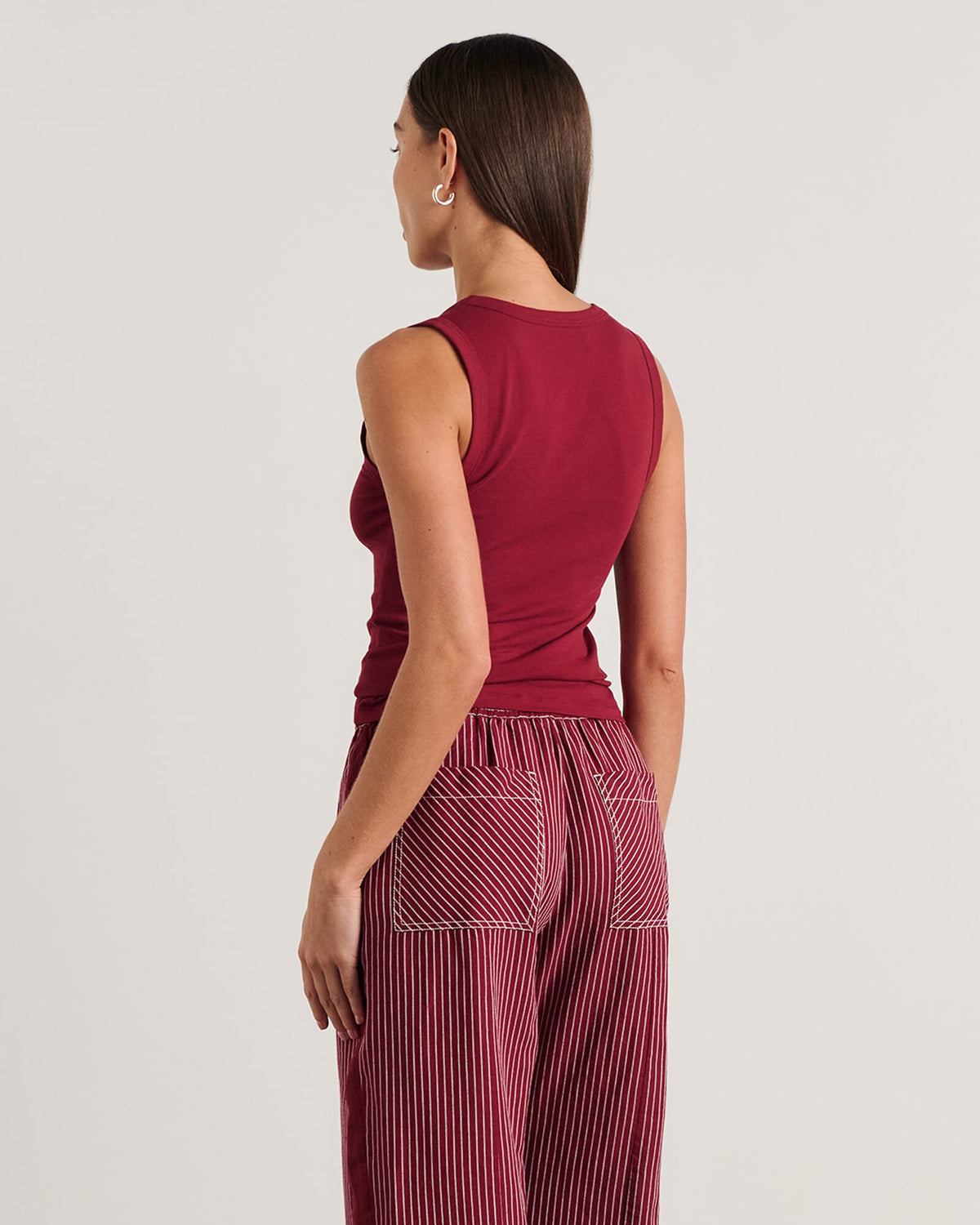 Dakota Ribbed V-Neck Cotton Tank – Burgundy by Aurelia Sun