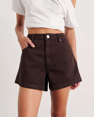 Carrie Five-Pocket Denim Shorts – Dark Chocolate