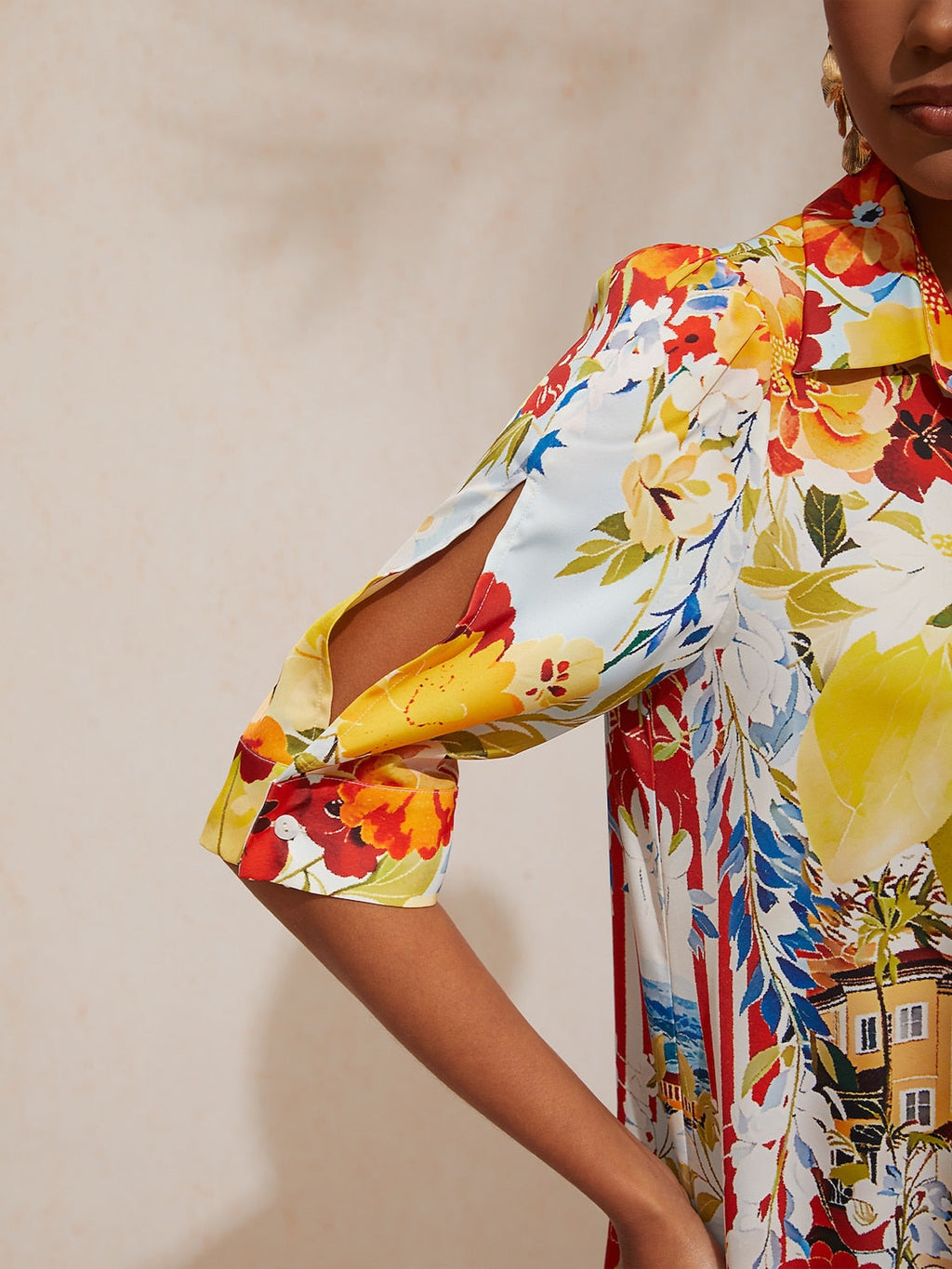 Santorini Scenic Satin Midi Shirt Dress in Lemon Yellow by Aurelia Sun