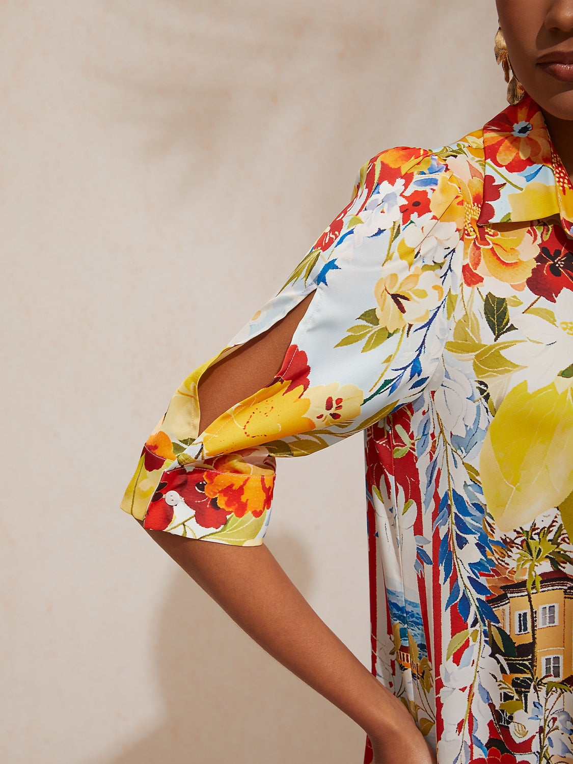 Santorini Scenic Satin Midi Shirt Dress in Lemon Yellow by Aurelia Sun