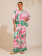 Bell Flower Satin Batwing Top in Hot Pink by Aurelia Sun