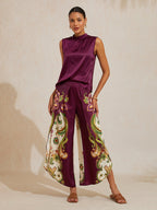 Hawaii Palm Satin Wrap Wide-Leg Pants by Aurelia Sun