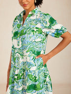 Mustang Print Linen-Look Midi Shirt Dress in Mint Green by Aurelia Sun