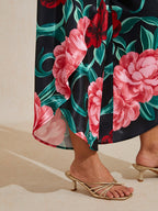 Hawaii Palm Satin Wrap Wide-Leg Pants by Aurelia Sun