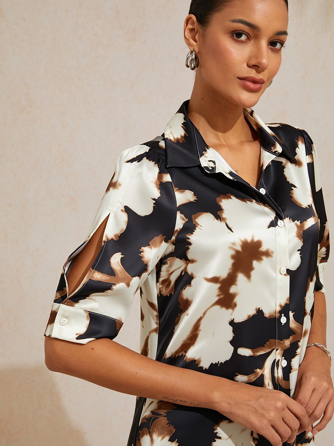 Santorini Scenic Satin Midi Shirt Dress by Aurelia Sun
