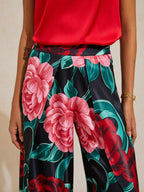 Hawaii Palm Satin Wrap Wide-Leg Pants by Aurelia Sun
