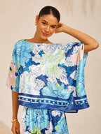 Hibiscus Satin Batwing Top in Cobalt Blue by Aurelia Sun