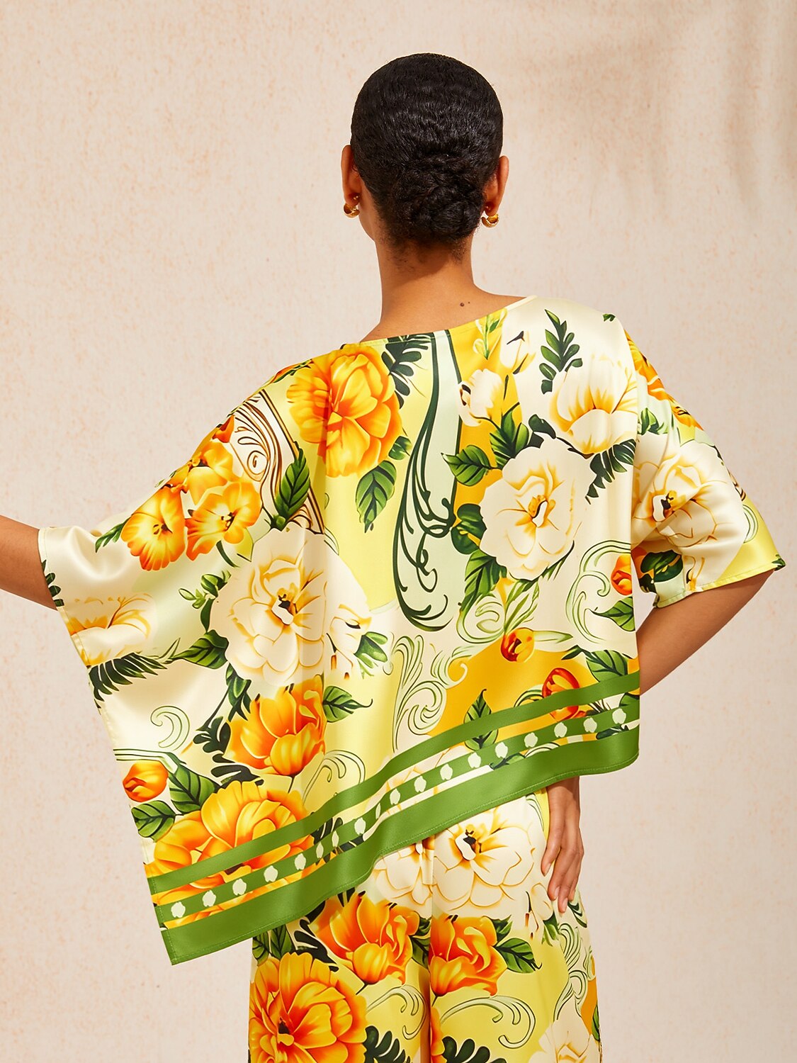 Bell Flower Satin Batwing Top by Aurelia Sun