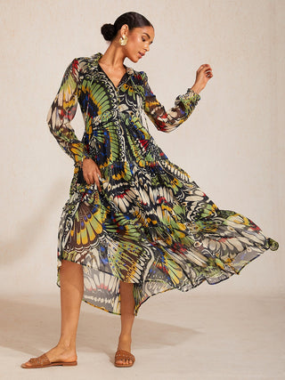 Jungle Butterfly Chiffon Maxi Dress