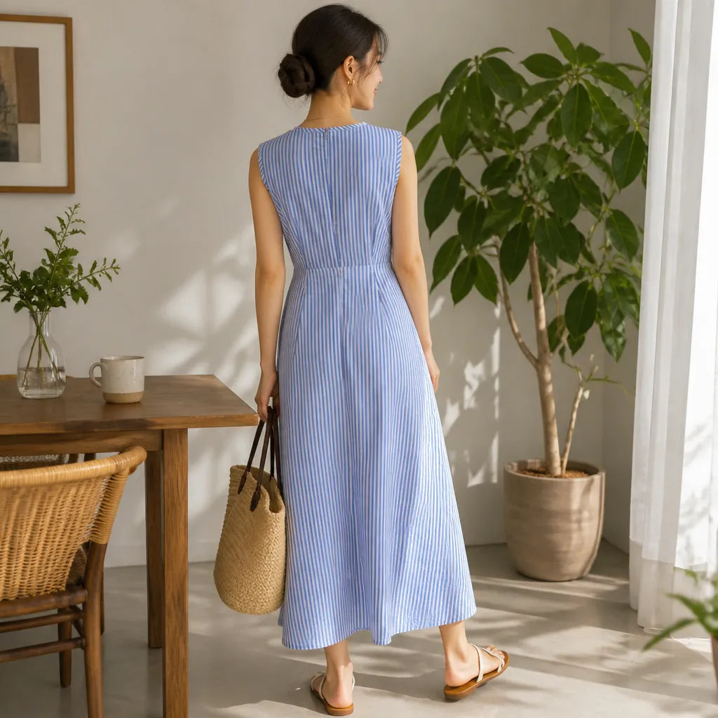 Riviera Striped Wrap Maxi Dress – Blue/White