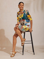 Santorini Scenic Satin Midi Shirt Dress in Dark Green by Aurelia Sun