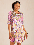 Santorini Scenic Satin Midi Shirt Dress in Soft Blue by Aurelia Sun