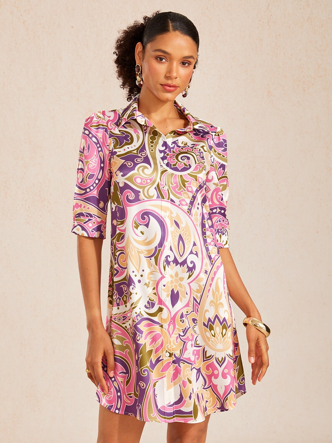 Santorini Scenic Satin Midi Shirt Dress in Soft Blue by Aurelia Sun