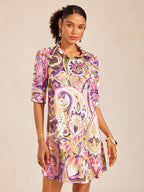 Santorini Scenic Satin Midi Shirt Dress in Soft Blue by Aurelia Sun