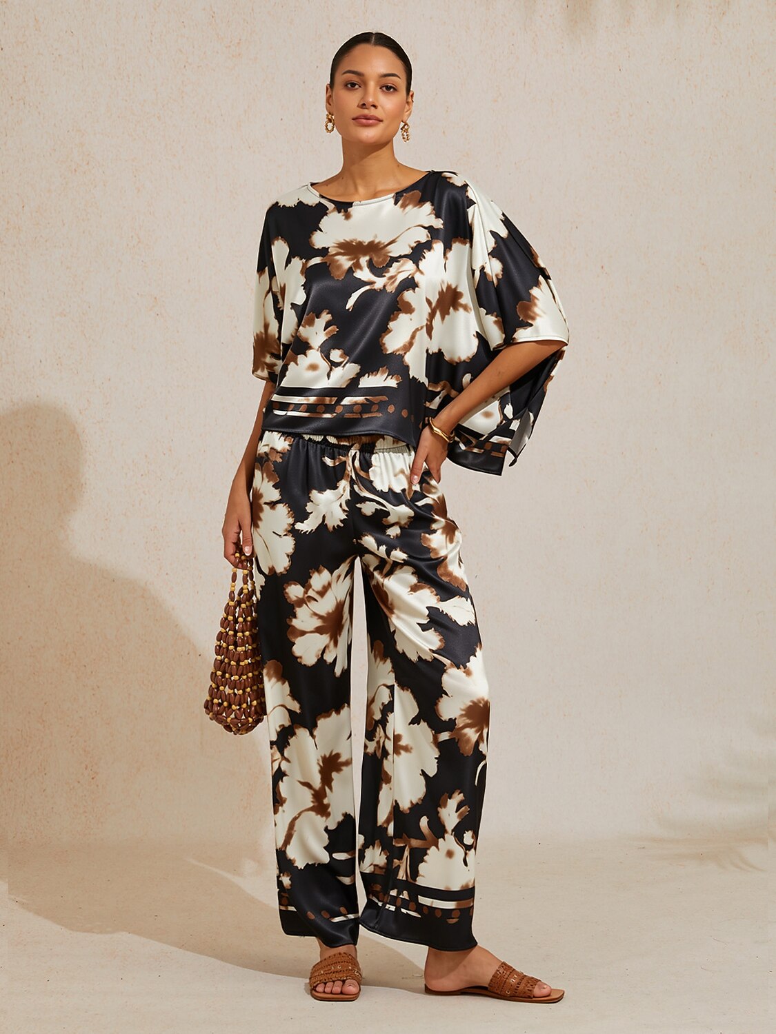 Golden Petal Satin Wide-Leg Pants by Aurelia Sun