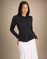 Pleated Peplum Button-Up Top