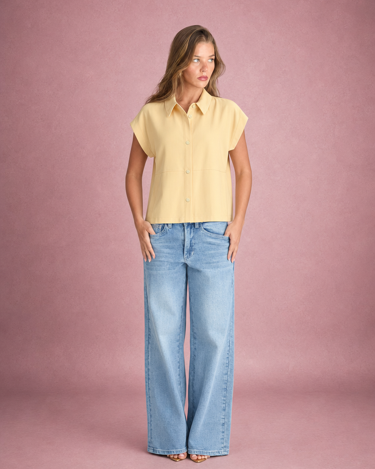 Flutter-Sleeve Shirt & Wide-Leg Trouser Separates