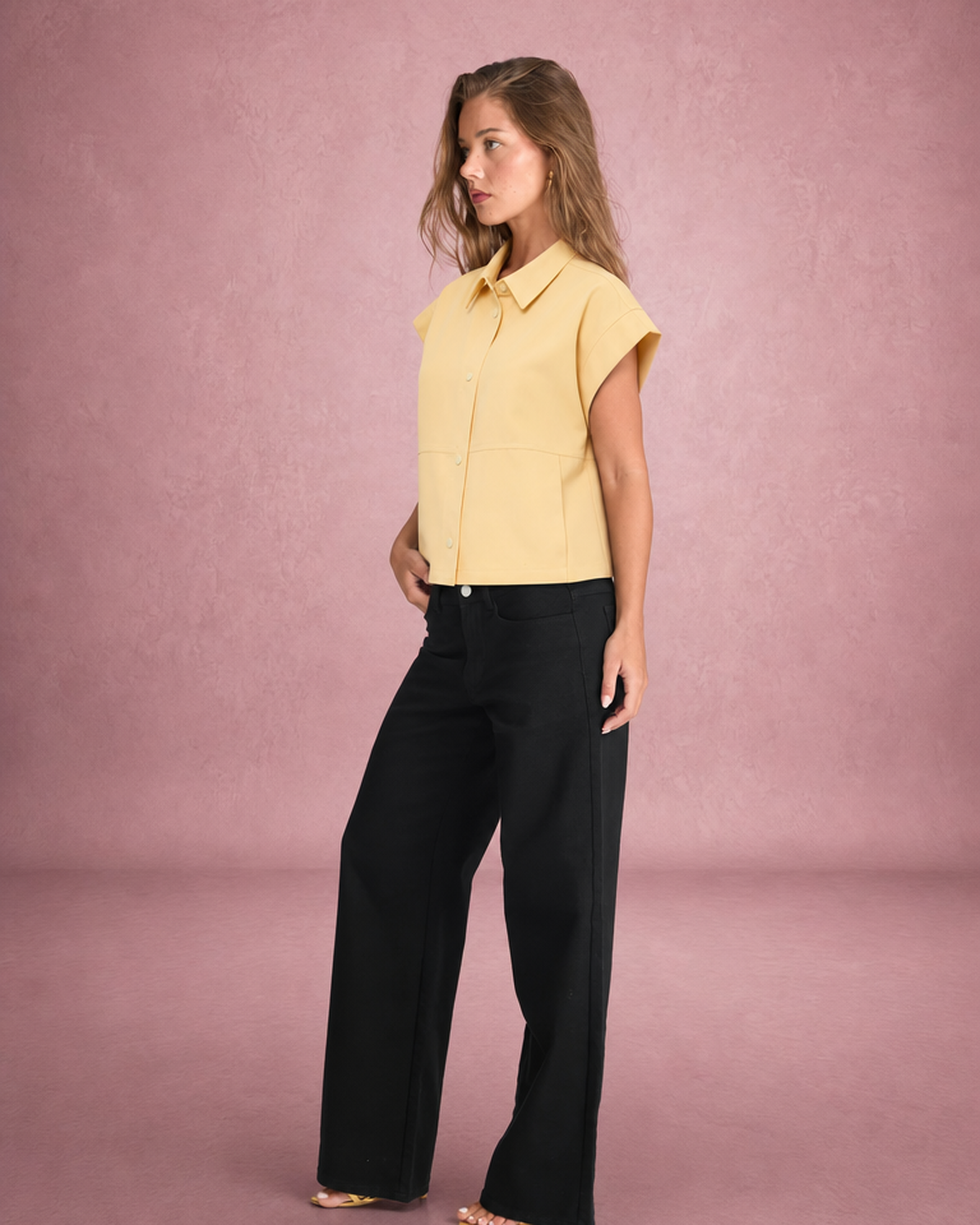 Flutter-Sleeve Shirt & Wide-Leg Trouser Separates