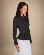 Pleated Peplum Button-Up Top