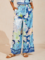 Golden Petal Satin Wide-Leg Pants in Light Yellow by Aurelia Sun