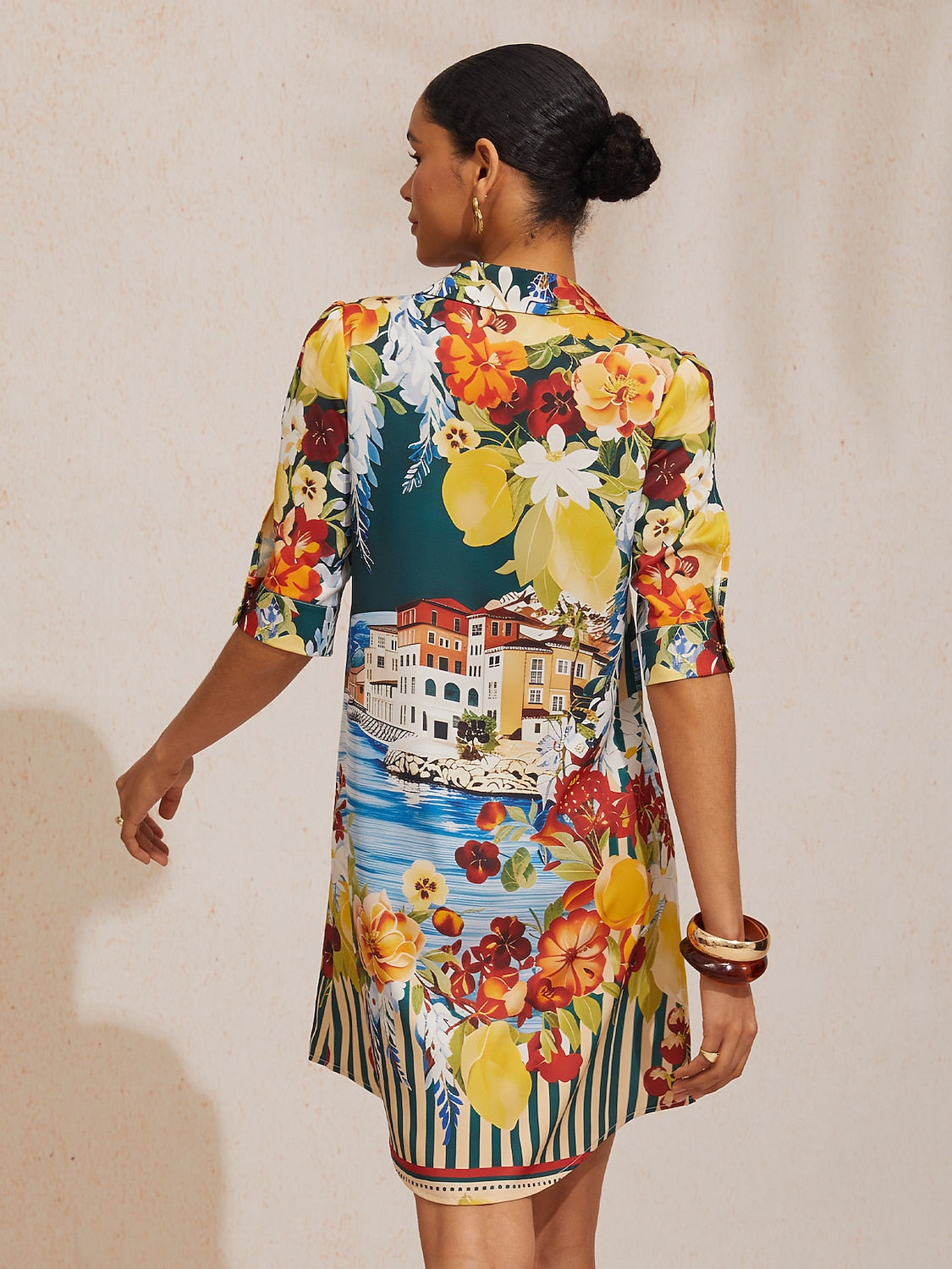 Santorini Scenic Satin Midi Shirt Dress in Dark Green by Aurelia Sun