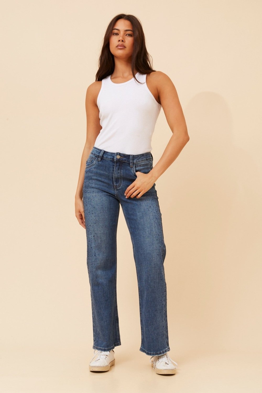 Micole Diamante Wide Leg Jeans - Aurelia Sun