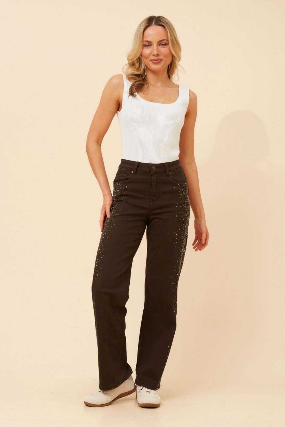 Micole Diamante Wide Leg Jeans - Aurelia Sun