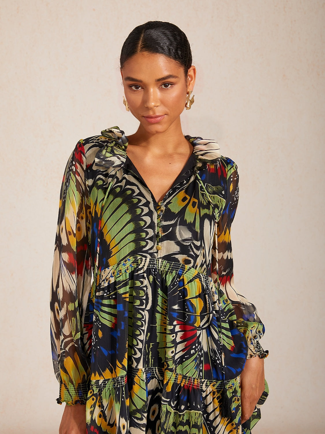 Jungle Butterfly Chiffon Maxi Dress in Orchid Purple by Aurelia Sun