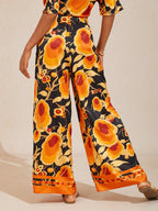 Golden Petal Satin Wide-Leg Pants by Aurelia Sun