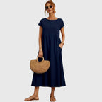 Sabine Tiered Pocket Midi Dress in Navy by Aurelia Sun
