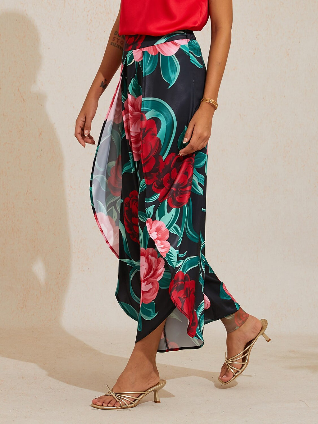 Hawaii Palm Satin Wrap Wide-Leg Pants by Aurelia Sun