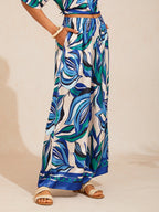 Hibiscus Satin Wide-Leg Pants in Sky Blue by Aurelia Sun
