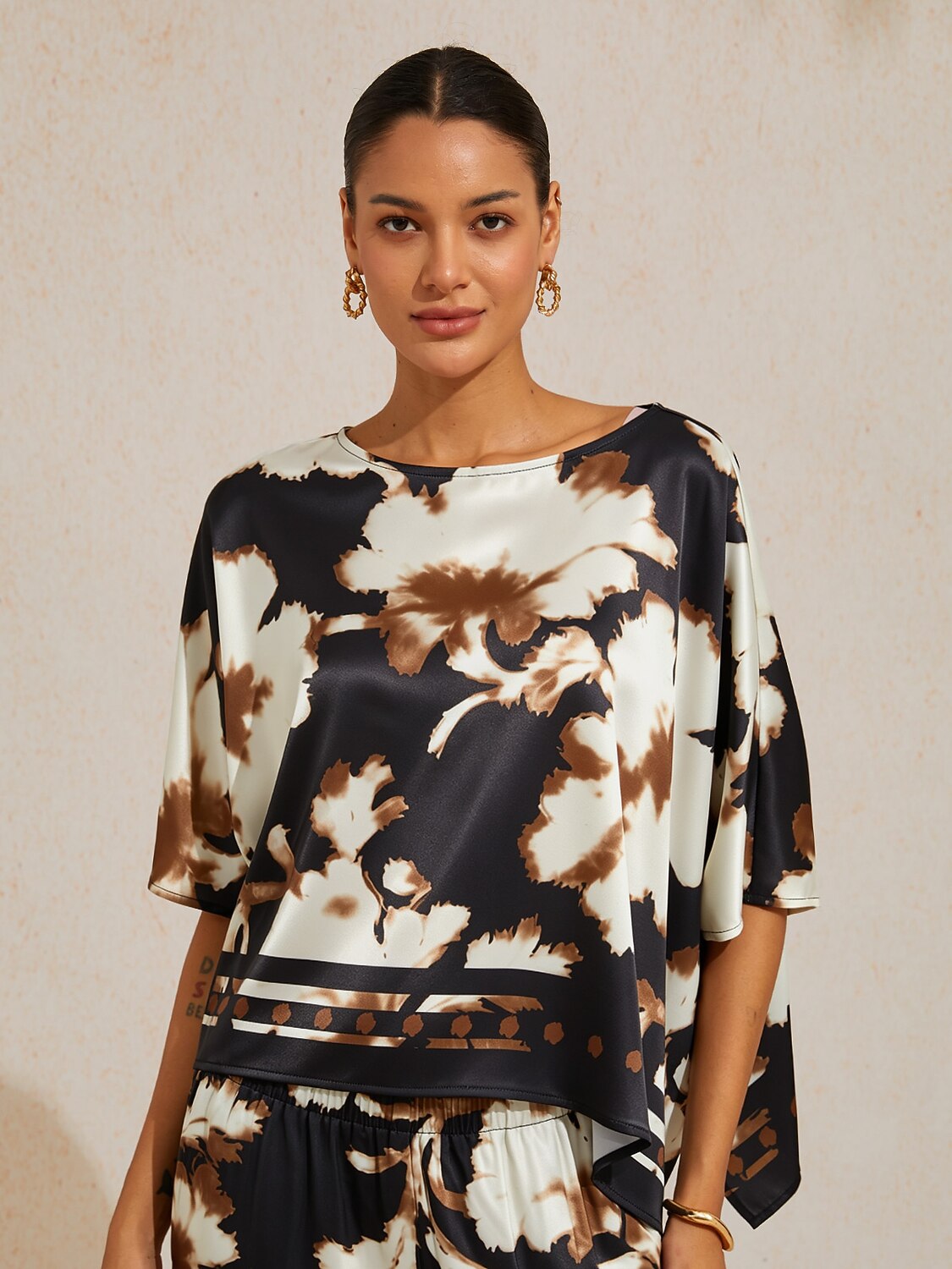Golden Petal Satin Batwing Top by Aurelia Sun