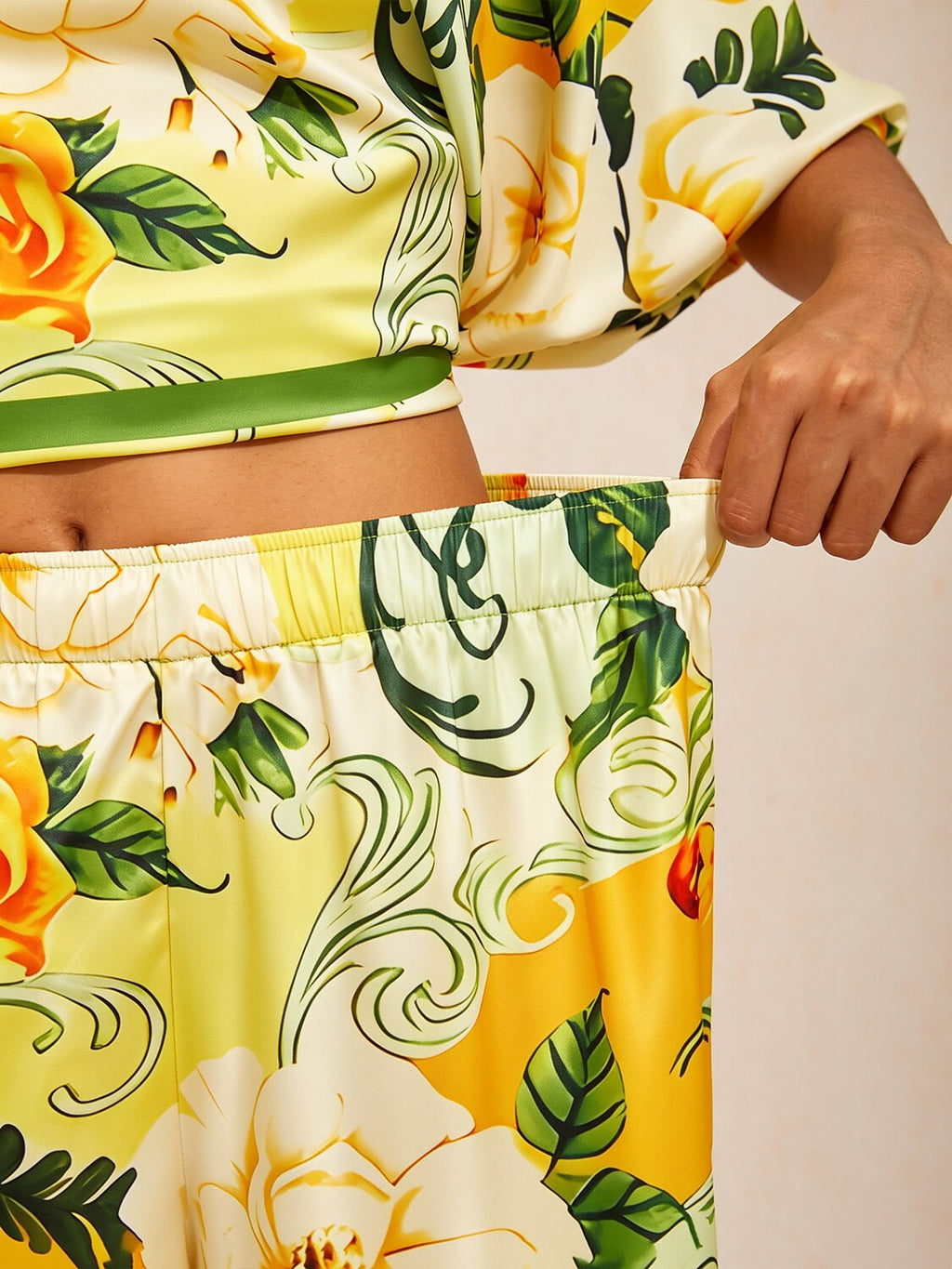 Bell Flower Satin Wide-Leg Pants by Aurelia Sun