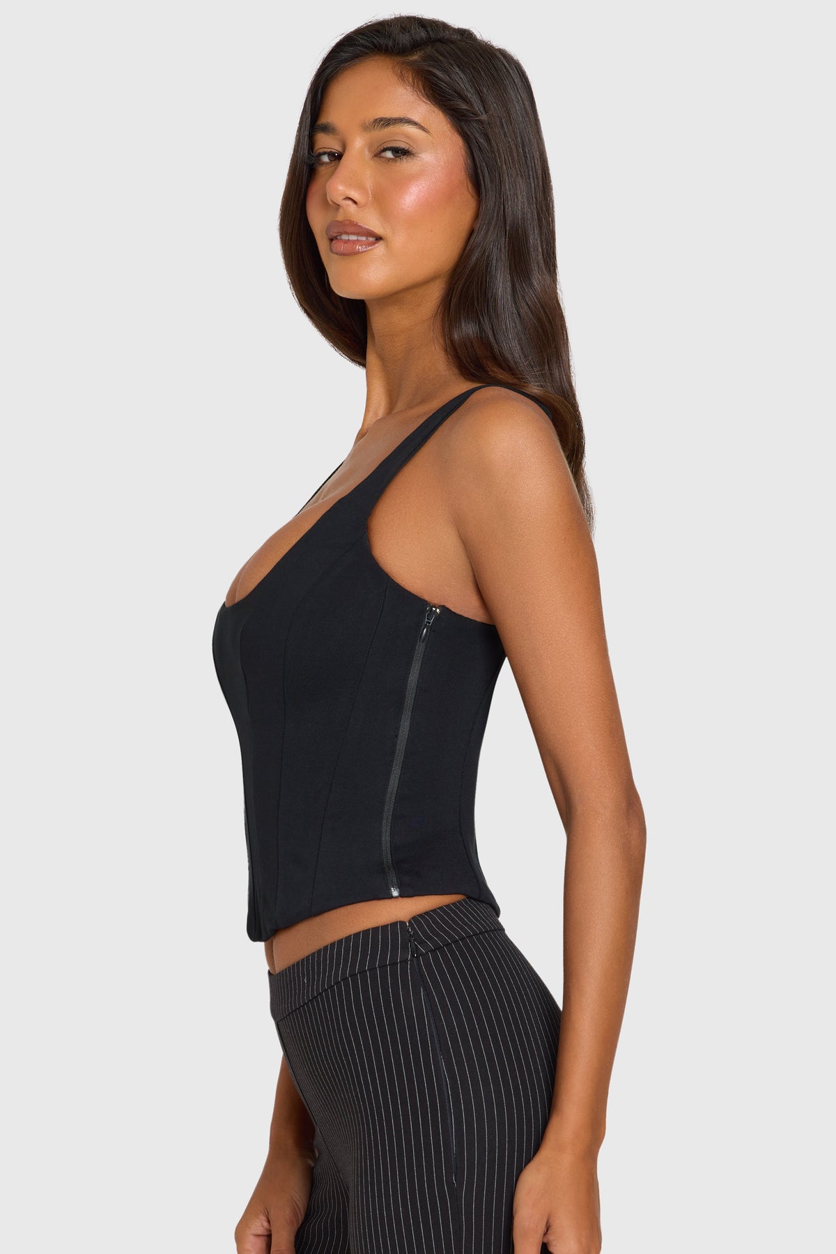 Black Ponte Boned Corset Top