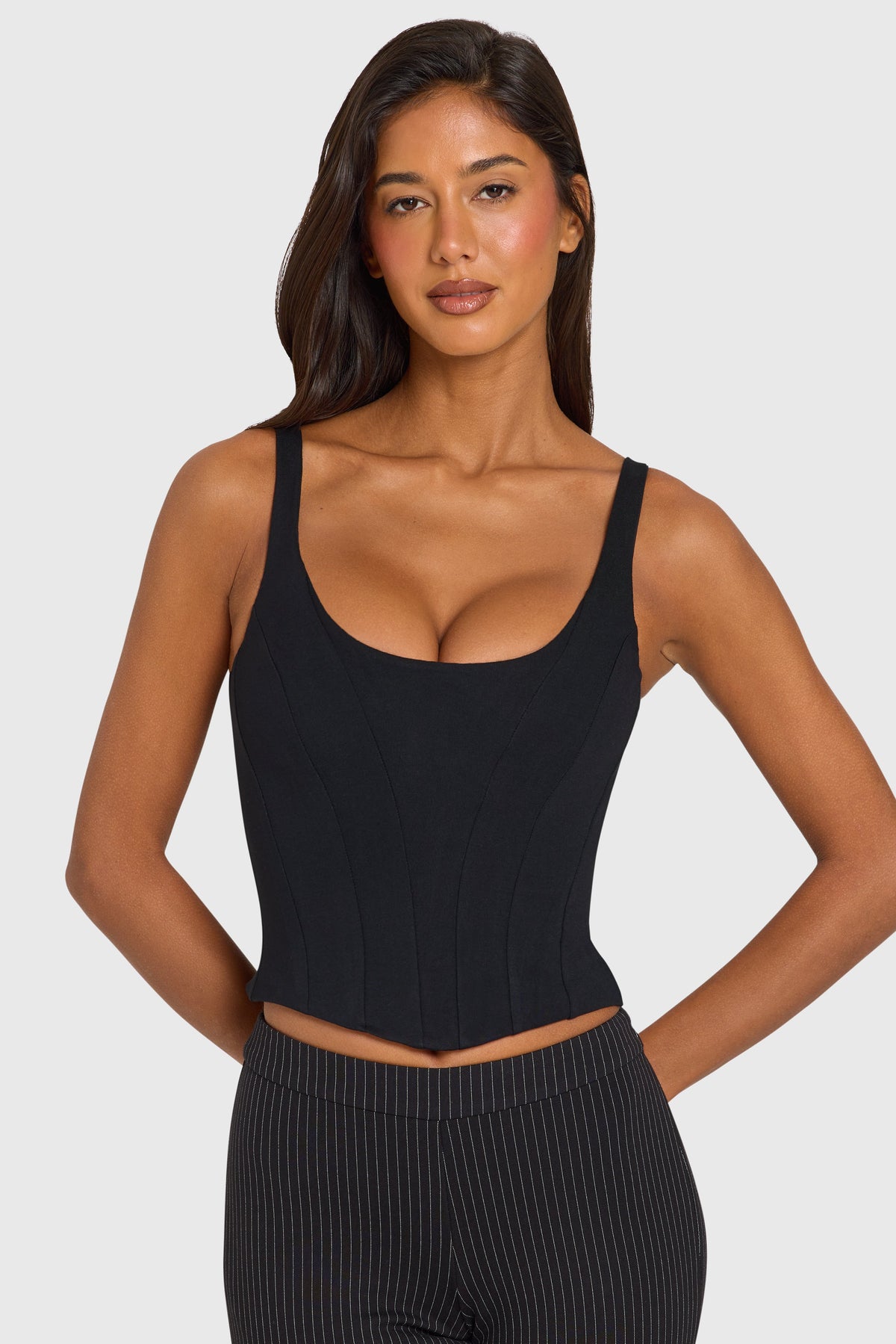 Black Ponte Boned Corset Top